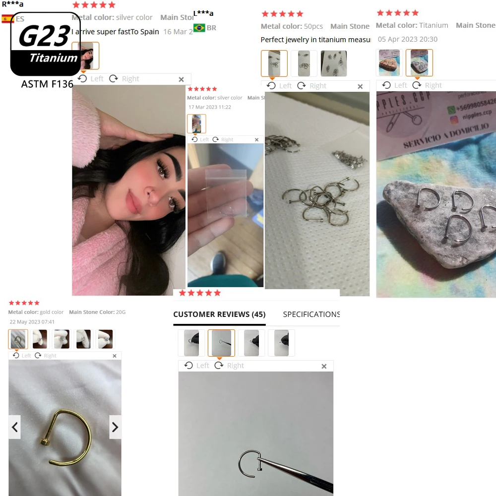 10pcs/Lot ASTM F136 Titanium 20g Open D Shape Nose Ring 8MM 10MM G23 Fake Medical Helix Stud Earring Septum Nostril Piercing