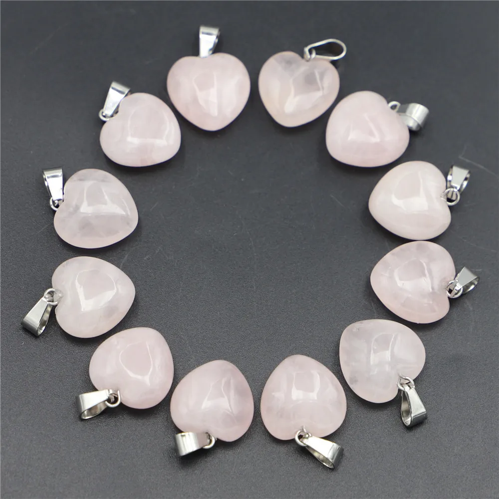 Fashion Natural Stone Rose Quartz Heart Pendant Charm Healing Crystal For Necklace Women Jewelry Making DIY Accessories 50PCS