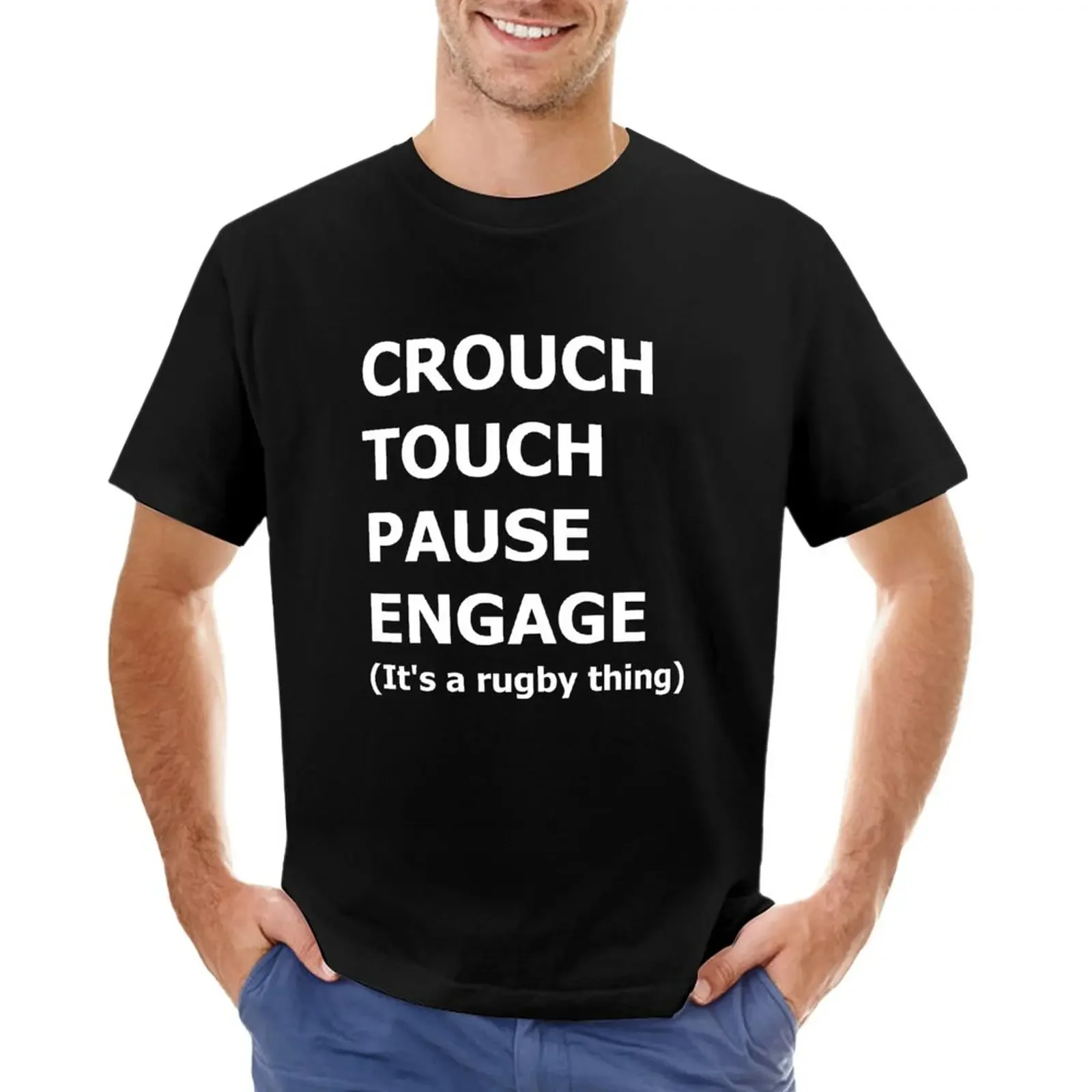 Crouch, Touch, Pausa, Fidanzamento Divertente T-Shirt Da Rugby T-Shirt Customs Blanks T-Shirt Per Uomo In Cotone