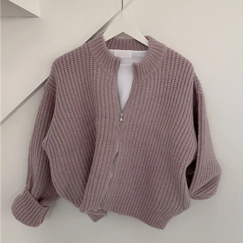 Women Autumn Zipper Sweater Knitted Cardigan