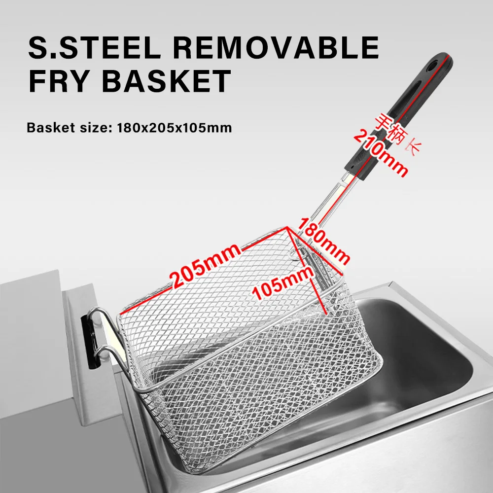 OT71 Commercial LPG 6L/6+6L Gas Deep Fryer with Fry Basket Stainless Steel Countertop for French Fries Fried Potato Chicken 6