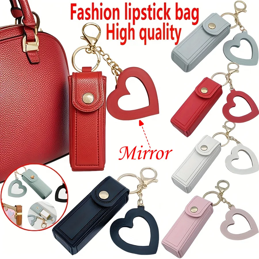 Heart-shaped Mirror Portable Mini Lipstick Bag
