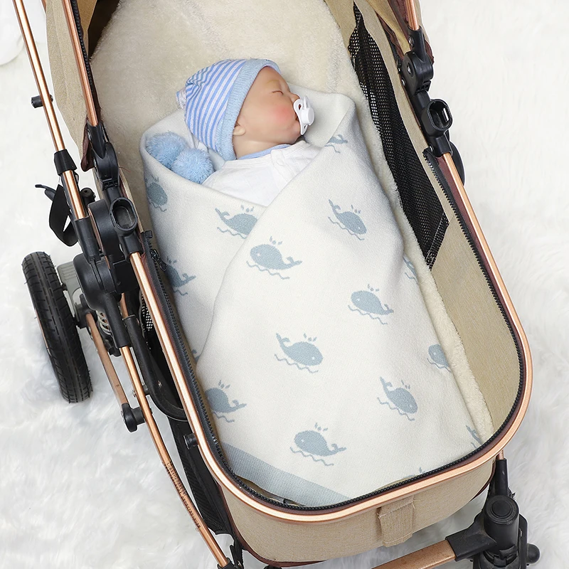 Coperta per neonato 90 * 70 cm lavorata a maglia per neonato ragazzo ragazza biancheria da letto trapunta moda simpatico cartone animato balena passeggino fasciatoio avvolgere super morbido - immagine 4