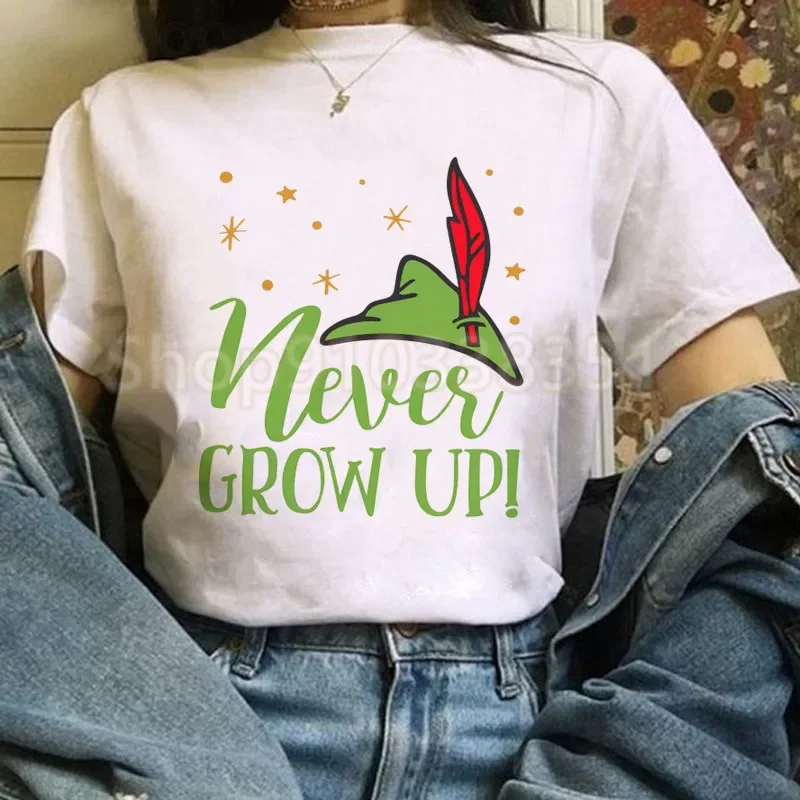 Cute Cartoon Women T-shirt Peter Pan Short Sleeve Never Grow Up Tshirt Harajuku 2024 Summer Streetwear Funny Y2k Clothes Top 3