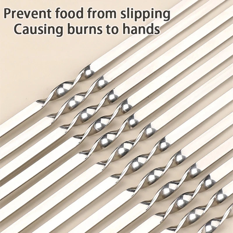 Stainless Steel BBQ Skewers 10/15Pcs with Oil Brush Reusable for Outdoor Camping Picnic Tools Cooking Tools