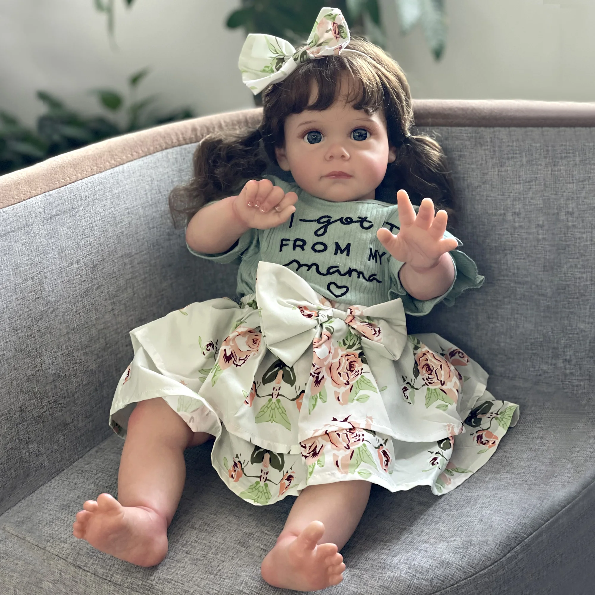 22 "Rifiniti Bambole Reborn Baby Occhi Aperti Capelli Ricci Bebe Reborn Doll Rinato Con Amore Muñecos Reborn Terminados Completos