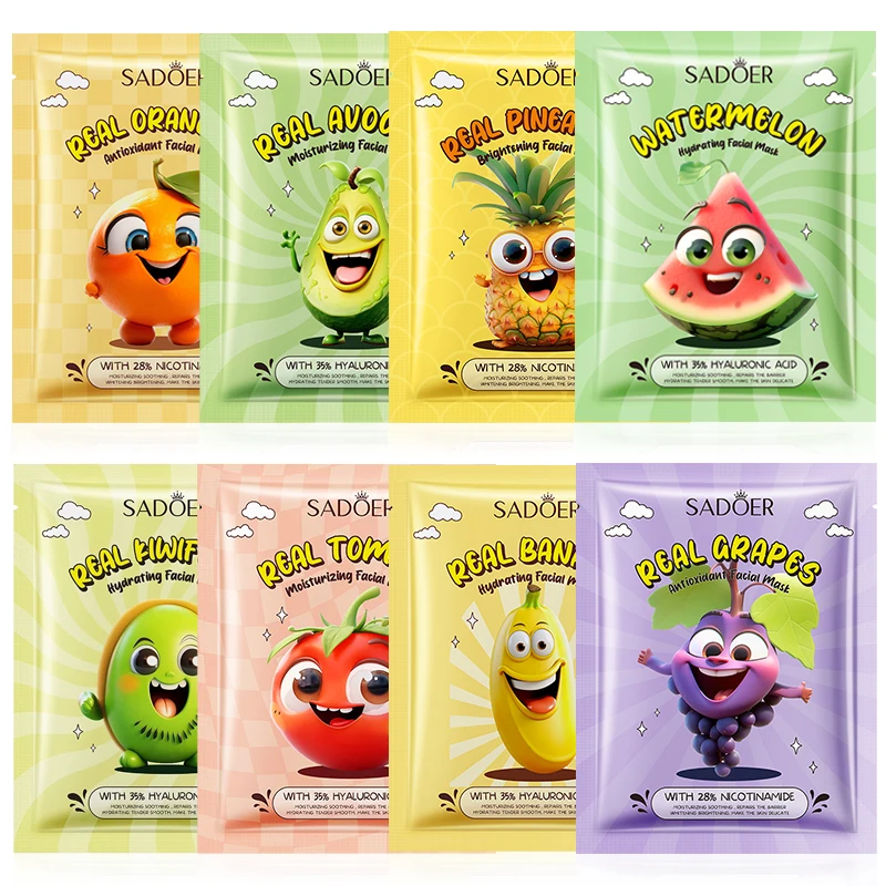 8pcs SADOER Fruits Face Mask Facial skincare Masks Moisturizing Anti Wrinkles Anti-aging Facial Masks Korean Skin Care Cosmetics