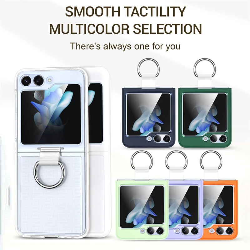 Solid Color Folding Case with Finger Ring Buckle - Shockproof Matte Clear Cover