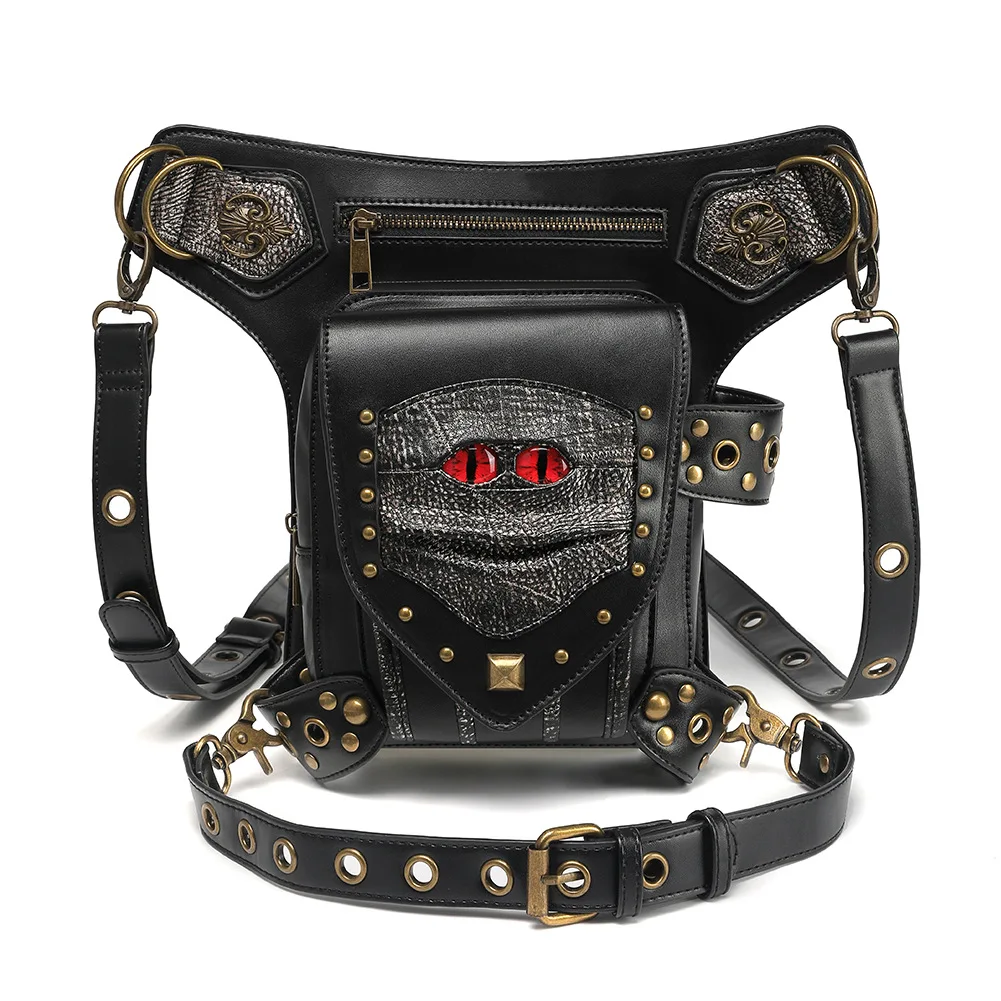 Steam Punk Chain Bag Pu Minority Motorcycle Women Bag Single Shoulder Messenger Bag Waist Bag Male Fanny Pack Belt Bag Chest Bag