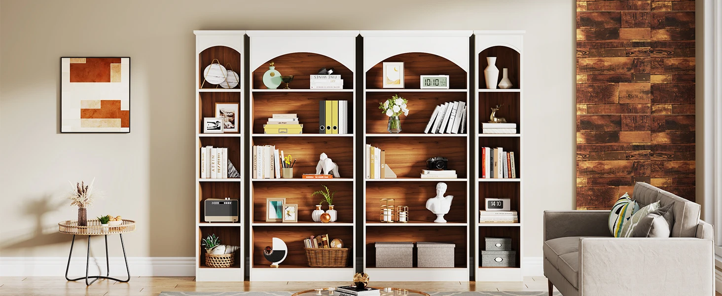 5tier bookcase white and oak