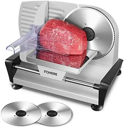 

Meat Slicer for Home Use, Food Slicer with Two 7.5" Stainless Steel Blade(Serrated + Smooth) & 0-15mm Precise Thicknes Electri