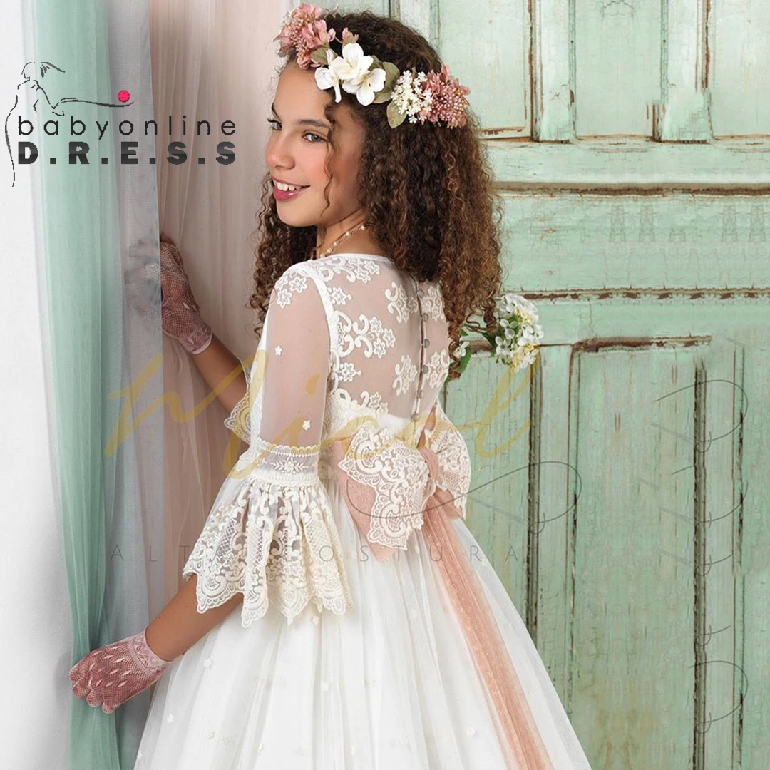 BABYONLINE Customized Holy Communion Girl Dress Pink Belt