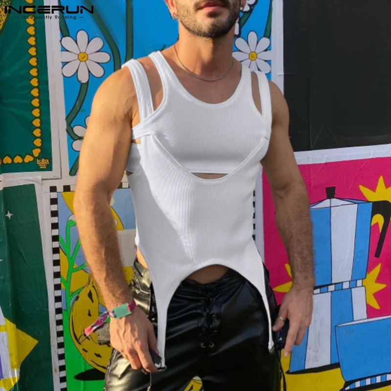 Description Picture 4 of itemINCERUN Tops 2024 Personality Men's Irregular Hem Vests Casual Streetwear Deconstruction Design Solid Sleeveless Tank Tops S-5XL