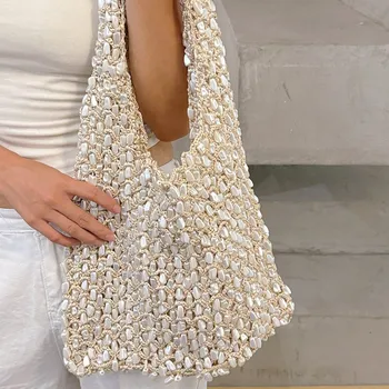 NUOVA borsa da sera alla moda con perline bianche e perline, borsa a tracolla per feste, banchetti nuziali, borse da sposa