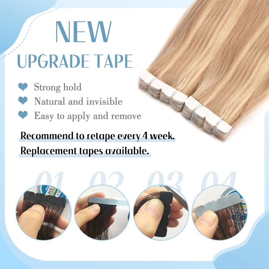12'' 16'' Mini Tape in Hair Extensions Human Hair Highlight Real Natural Brazilian Non-Remy Straight Seamless Skin Weft