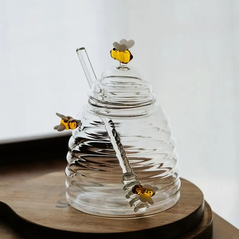 Honeycombs Bees Jar Glass Honeys Jar with Honeys Jar with Lids and Honeys Dispenser Glass Container 4