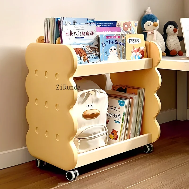 Children's bookshelf, toy storage rack, living room floor shelf, integrated movable reading bookcase
