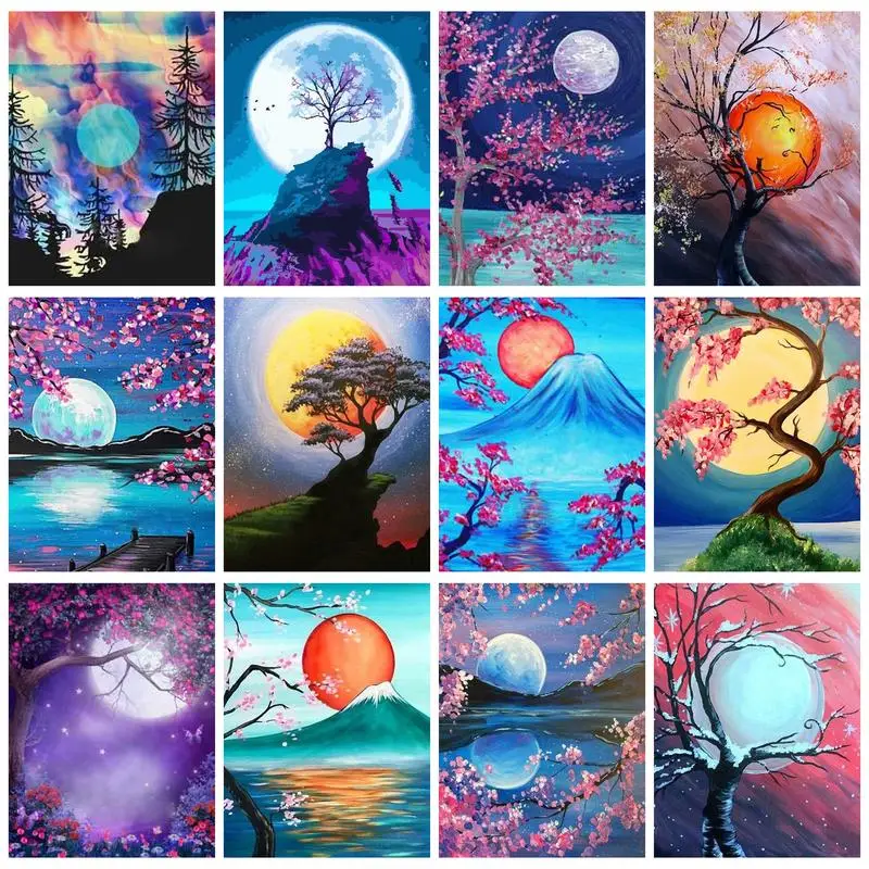 

PhotoCustom Paint By Numbers Moonlight Scenery Diy With Frame Coloring By Numbers On Canvas Painting For Adults Home Decor