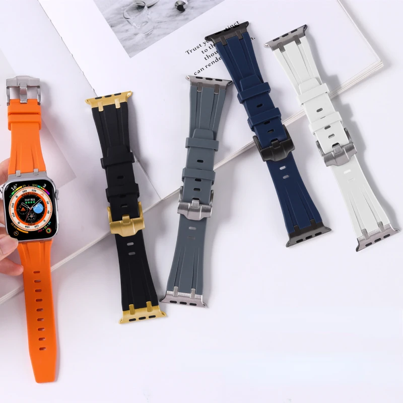 Liquid Fluororubber Strap For Apple Watch Ultra 49mm 9 8 7 45mm Modification Kit Wristband iWatch Series 6 5 4 SE 44mm 42mm Band