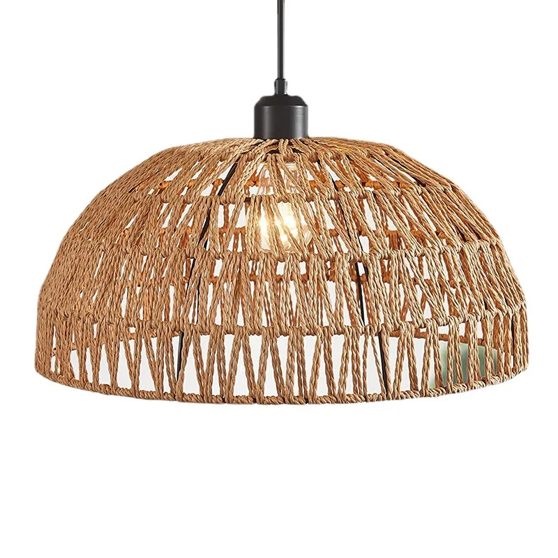 Newest Japanese-style hemp rope woven pendant lights B&B pastoral restaurant tea room inn bar bedroom rattan indoor lighting Hot 6