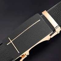 Black Automatic Buckle Line Design Men's Belt 3