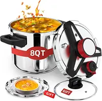 Stainless Steel Pressure Cooker 8 QT: [Explosion-Proof] [3 PSI Settings], One-Hand Locking, Induction Compatible, Glass Lid & St 1