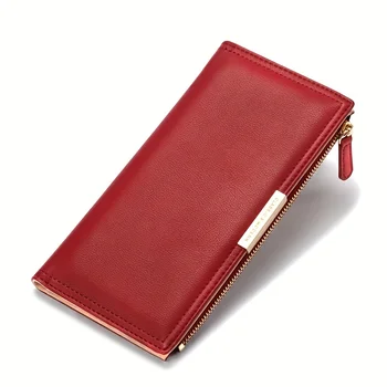 Portafoglio ultra sottile da donna, porta carte di credito con blocco RFID, portamonete lungo da viaggio con cerniera bifold