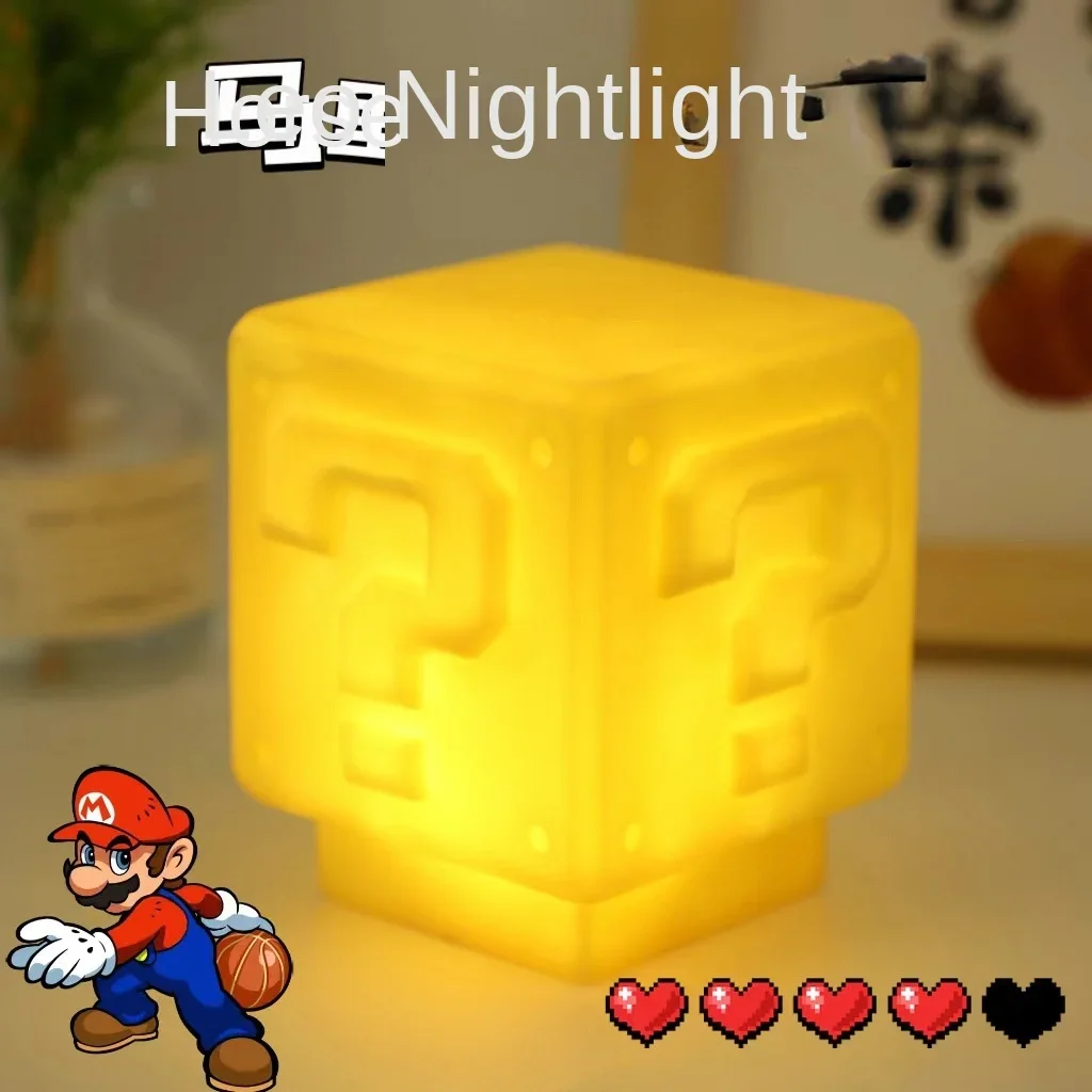 Mario Night Light Super Mario Question Mark Luminous Small Square Brick Room Decoration Desktop Atmosphere night light led night light led night lamp led atmosphere lights