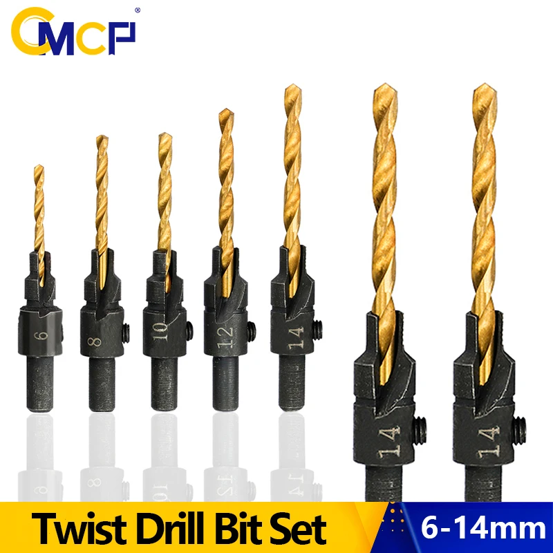CMCP Woodworking Drill Hex Shank 2 Flute Carpentry Drill Bits Countersink Drill Bit Set For Wood,Screw Hole Opening Bits