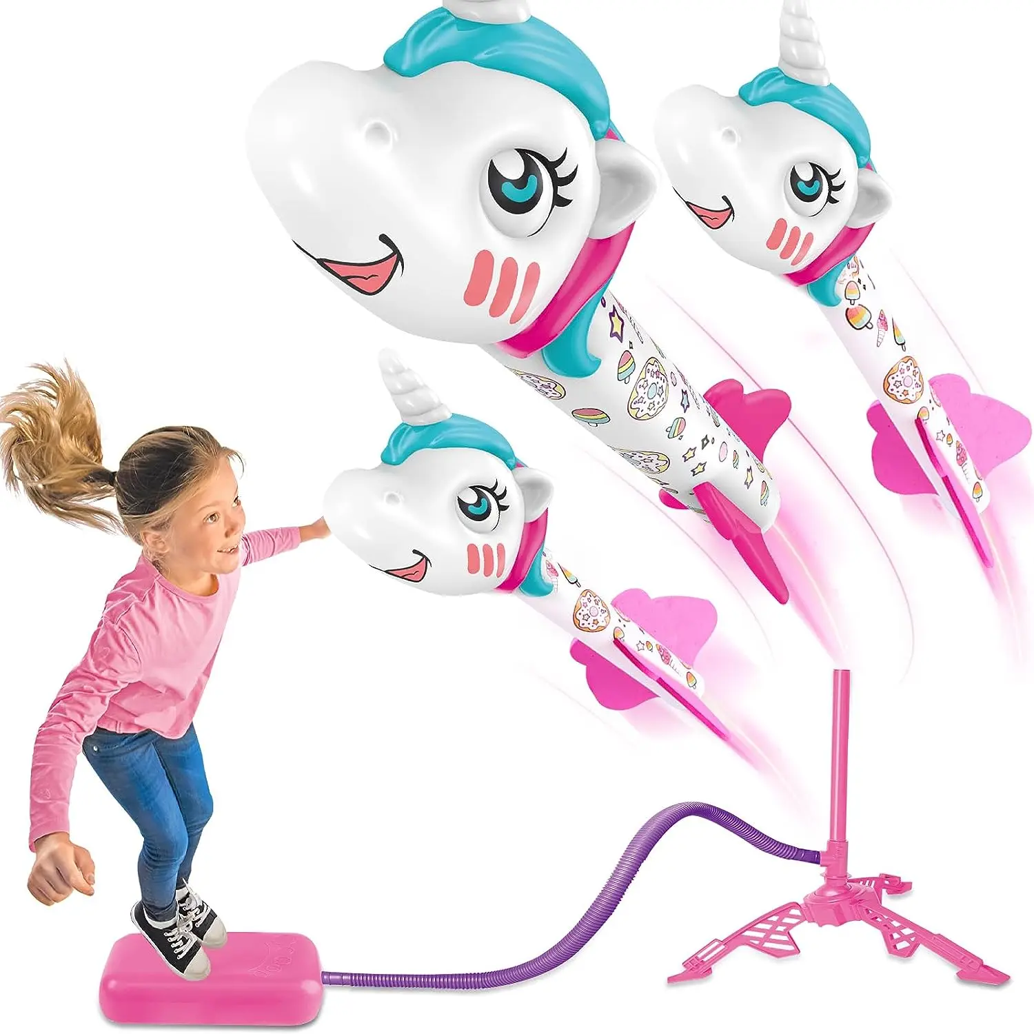 

Unicorn Rocket Launcher for Kids - Fun Outdoor Toys Launch of up to 100 Ft, 3 Unicorn Rockets, Gifts for 3 4 5 6 7 Years Old