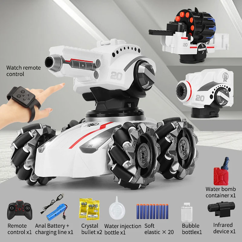 2022 New 2.4G 4WD Remote Control Tank RC Car Watch Gesture Sensing Water Bomb Drift Toy Off Road Model Light Driving for Gift |