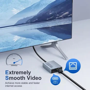 Electop 1000Mbps USB C to Ethernet Adapter for Chromecast with Google TV Type-C to RJ45 Ethernet Network Card for Laptop Tablet 2