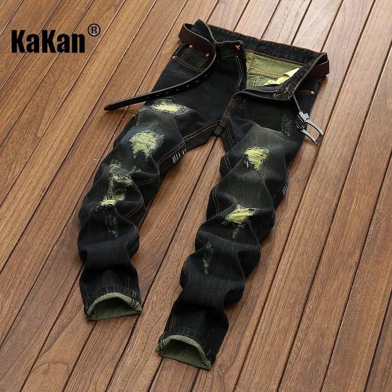 Kakan - European and American Summer New Men's Straight Hole Jeans, Old Personalized Original Jeans Men's K02-164