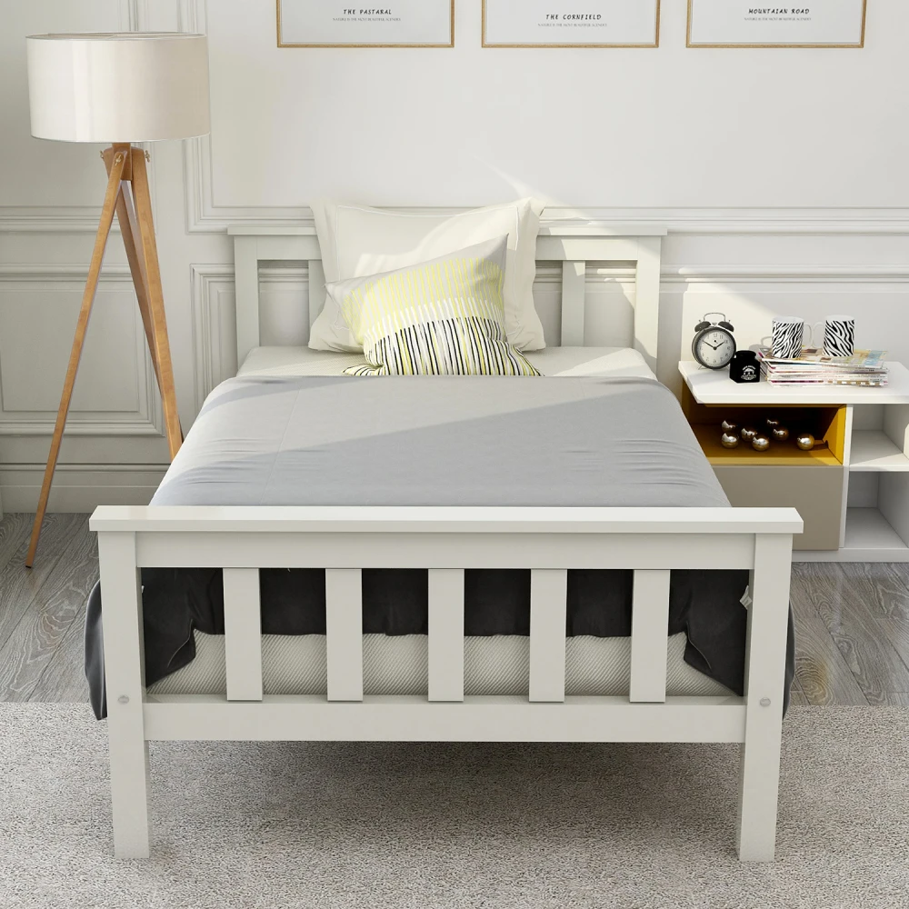 Doppelbett Holzbett 140 x 200 cm Massivholzbett mit Lattenrost, Kiefernbett für Erwachsene, Kinder, Jugendliche, weiß – Detail 22