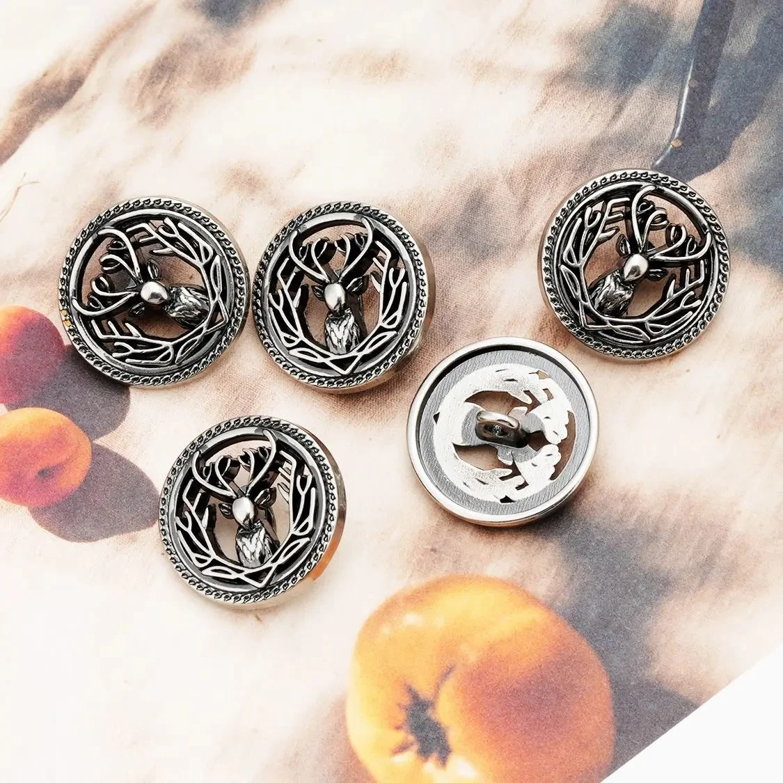 5개입 23mm 속이 빈 사슴 머리 노마드 스타일 금속 단추 코트 재킷 바느질 공..