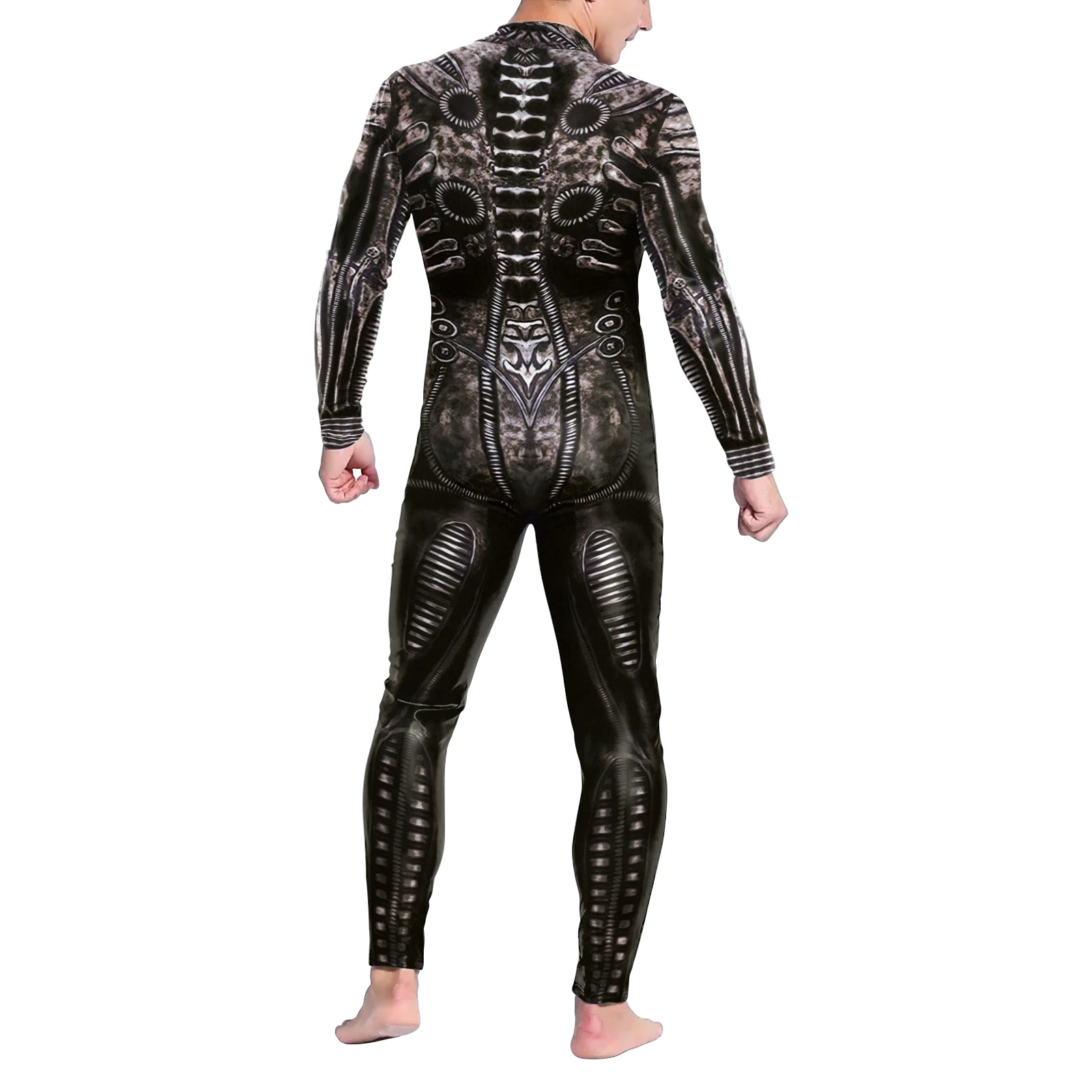 Men Skeleton Costume Front Zipper Carnival Purim Zentai Suit Zombie Jumpsuit Bodysuit Festival Party Clothes