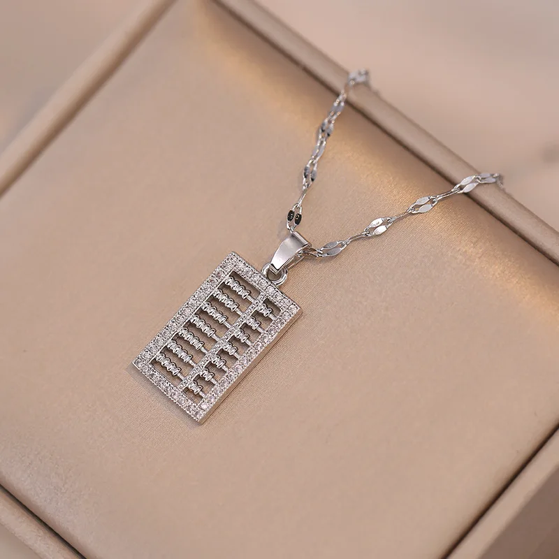Fashion vintage zircon abacus titanium steel necklace for women, pendant