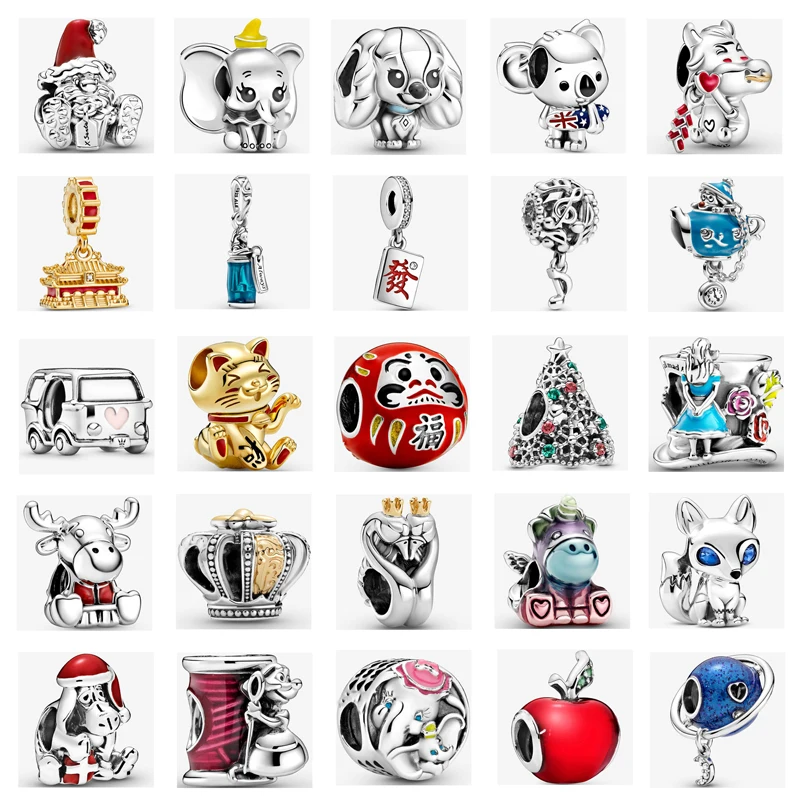 

New Fashion Charm Original Lucky Cat Christmas Tree Crown Beading Suitable for the original Pandora Lady Bracelet Jewelry Gift