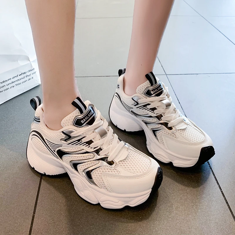 

Высококачественные женские кроссовки на платформе, новинка 2023, повседневная женская обувь на массивной подошве, женская модная спортивная сетчатая обувь на шнуровке