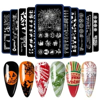 Halloween Nail Stamping Plates Pumpkin Skull Bat Spider Design Stamp Templates Snowflake Festival Pattern Nail Art Stencil Plate 1