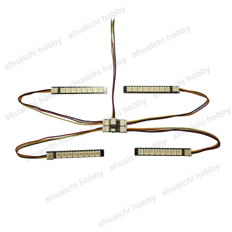 Bandes LED WS2812B 5050/2020 montées sur un drone FPV, éclairant en rouge et bleu
