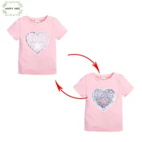 Kid Fashion Paillette T-Shirt Children Girls Change Color Sequins Cartoon Toddler Short Sleeve Flash Summer Clothes for 1-8Y 1