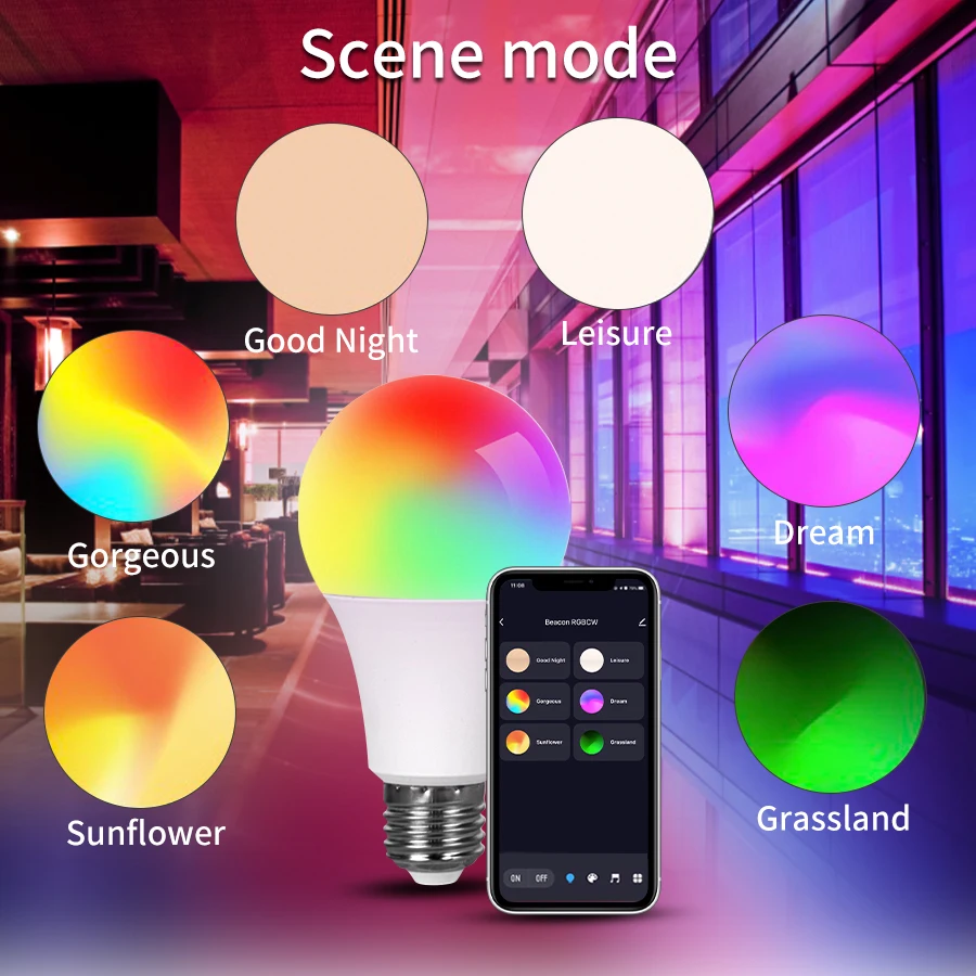 Tuya Smart Led-lampe E27 Smart Licht Bluetooth RGB Lampe Weiß Dimmbar APP Control 110V 220V Schlafzimmer Zimmer dekoration Party Lichter_voghion.com