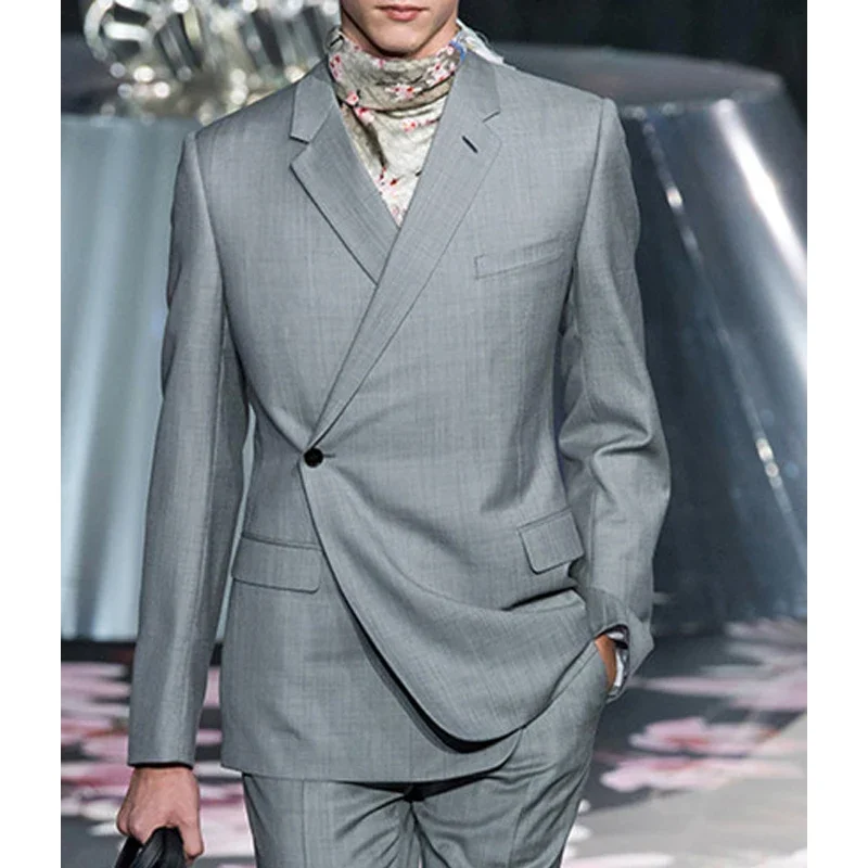 

Fashion Gray Men Suits Slim Fit Chic Notch Lapel Wedding Boyfriend Groom Tuxedo 2 Piece Set Male Suit Jacket with Pants 2024