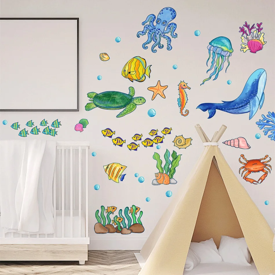 Glow in The Dark Cartoon Dinosaur Wall Sticker Luminous Glowing Underwater World Decals for Kids Room Baby Bedroom Nursery Decor