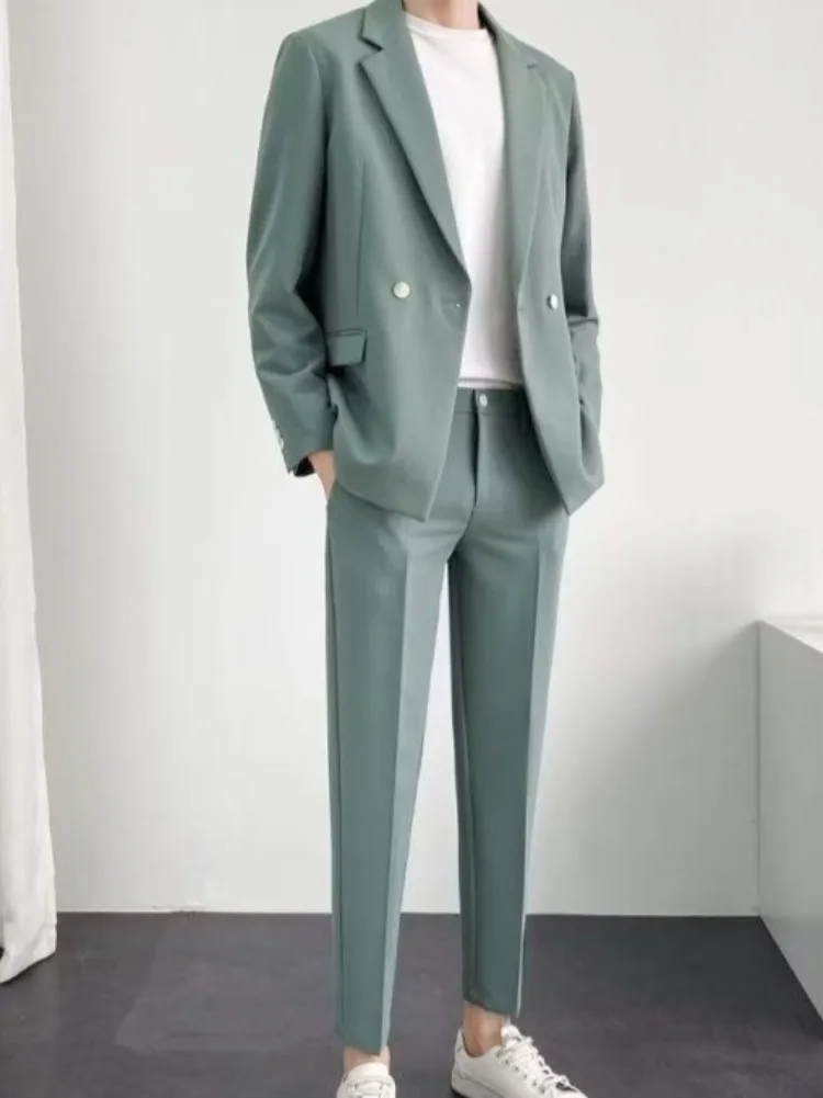 Trendy Korean Style Men Blazer Suit Set Loose Casual Spring Autumn New Cool Stylish Outfit
