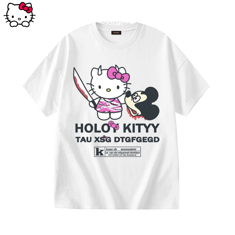 

Футболка Sanrio Hello Kitty Kawaii женская одежда Kpop Y2k Топы модная футболка Мультяшные эстетические тренды Женская 90-х