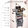 Rolling Makeup Train Case Large Storage Cosmetic Trolley with Key Swivel Wheels 4 in 1 Large Capacity Trolley Makeup Travel Case 3