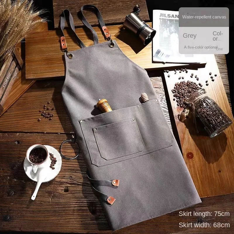 Waterproof and Oil-proof Cotton Canvas Apron Milk Tea Shop Bartender Kitchen Work Clothes