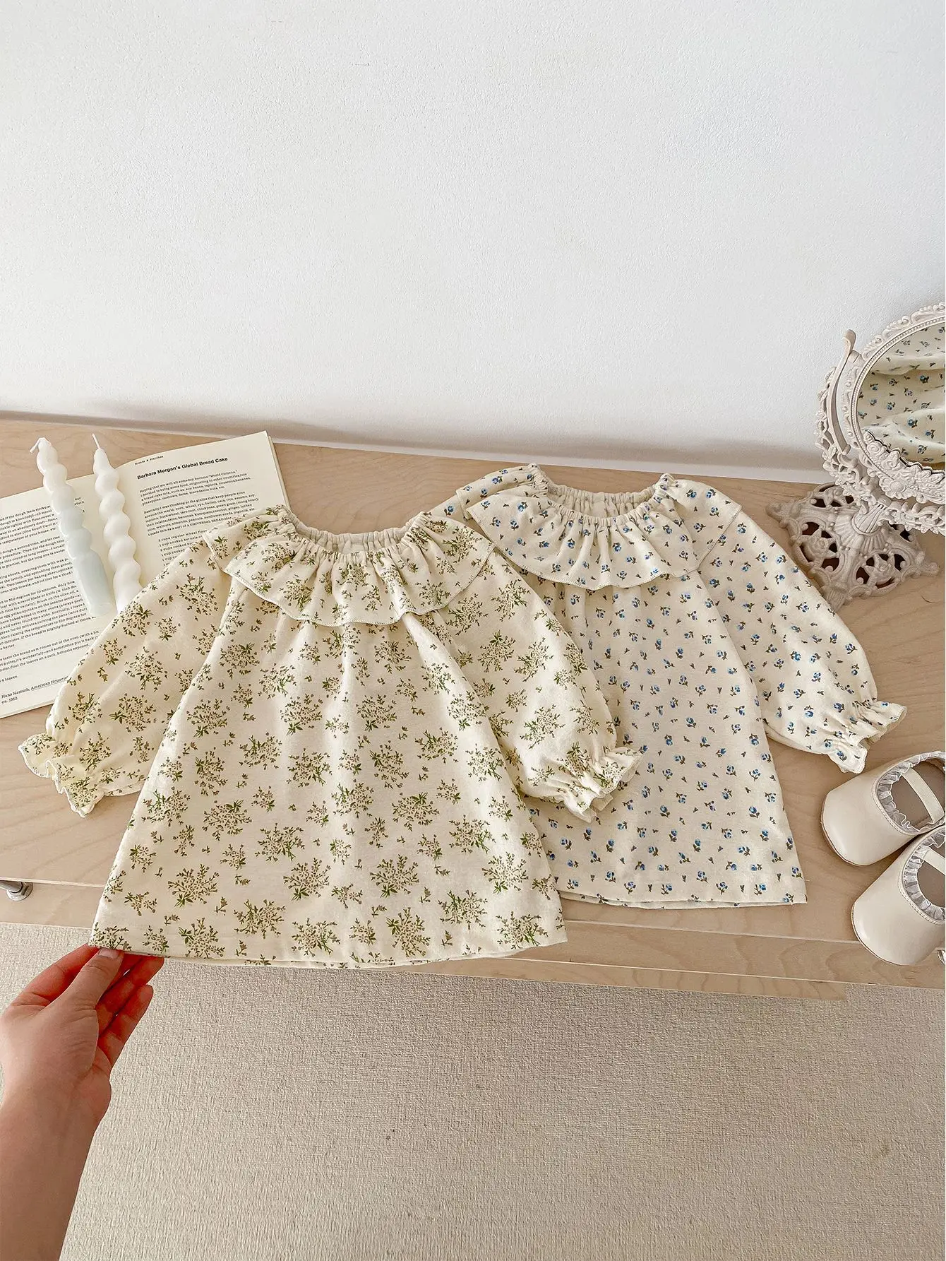 Spring New Baby Girl Loose Casual T Shirt Cotton Toddler Long Sleeve Ruffled Collar Tops Infant Girl Floral Bottoming Shirt